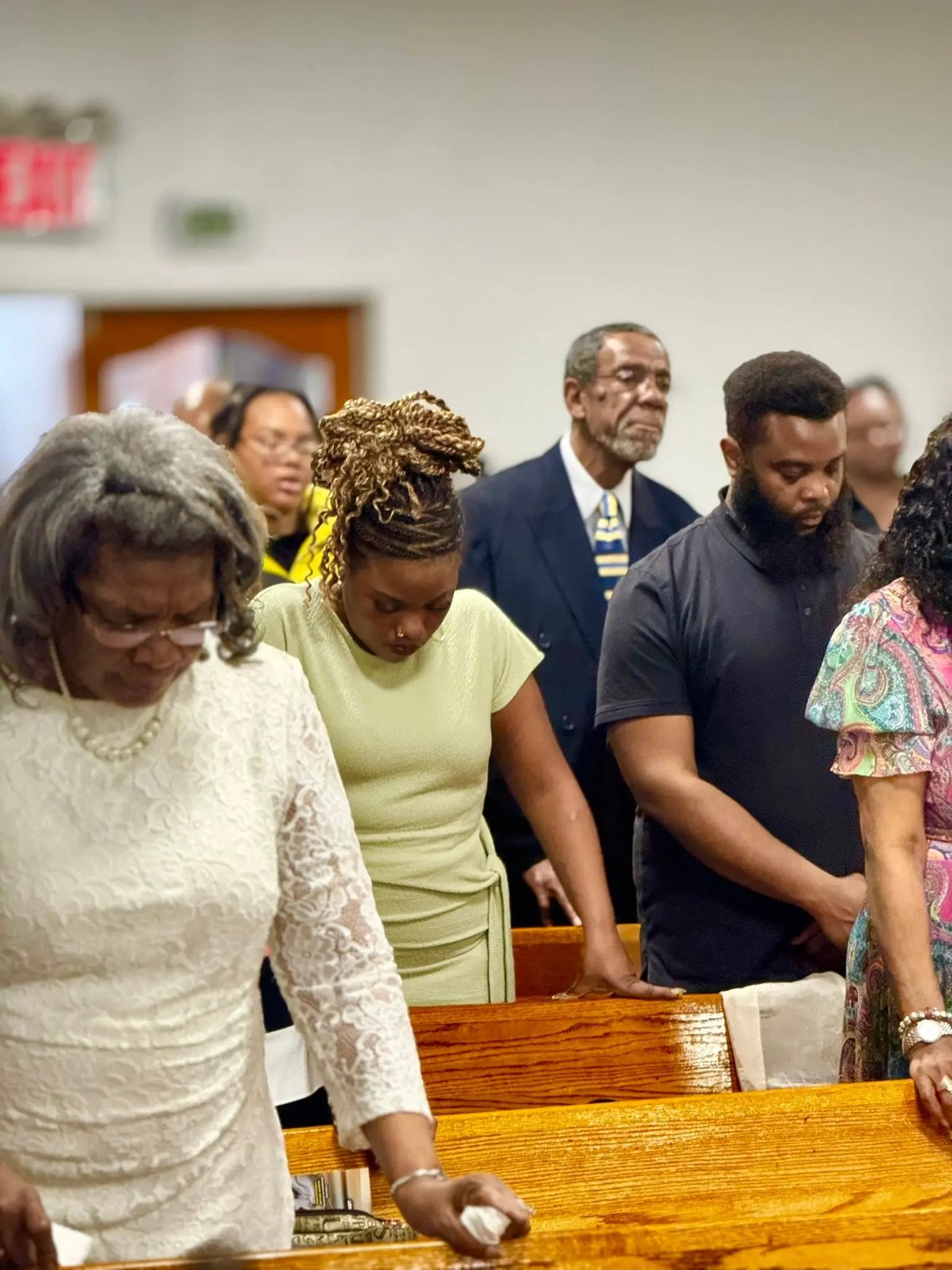 Church members praying.