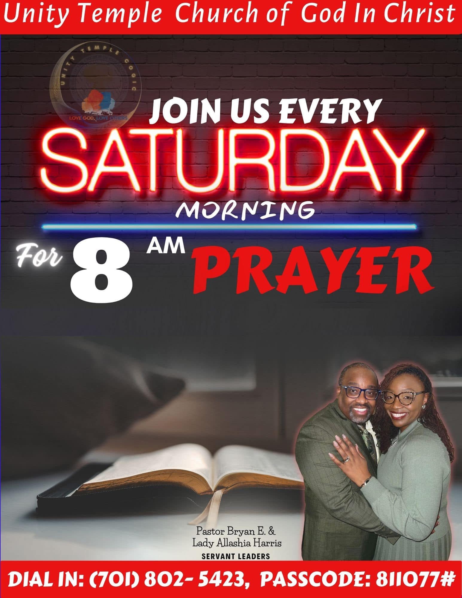 Saturday morning corporate prayer flyer.